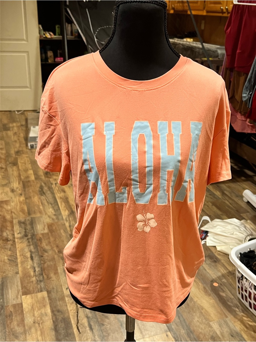 SHEIN Coral Peach 'ALOHA' Short Sleeve Tee